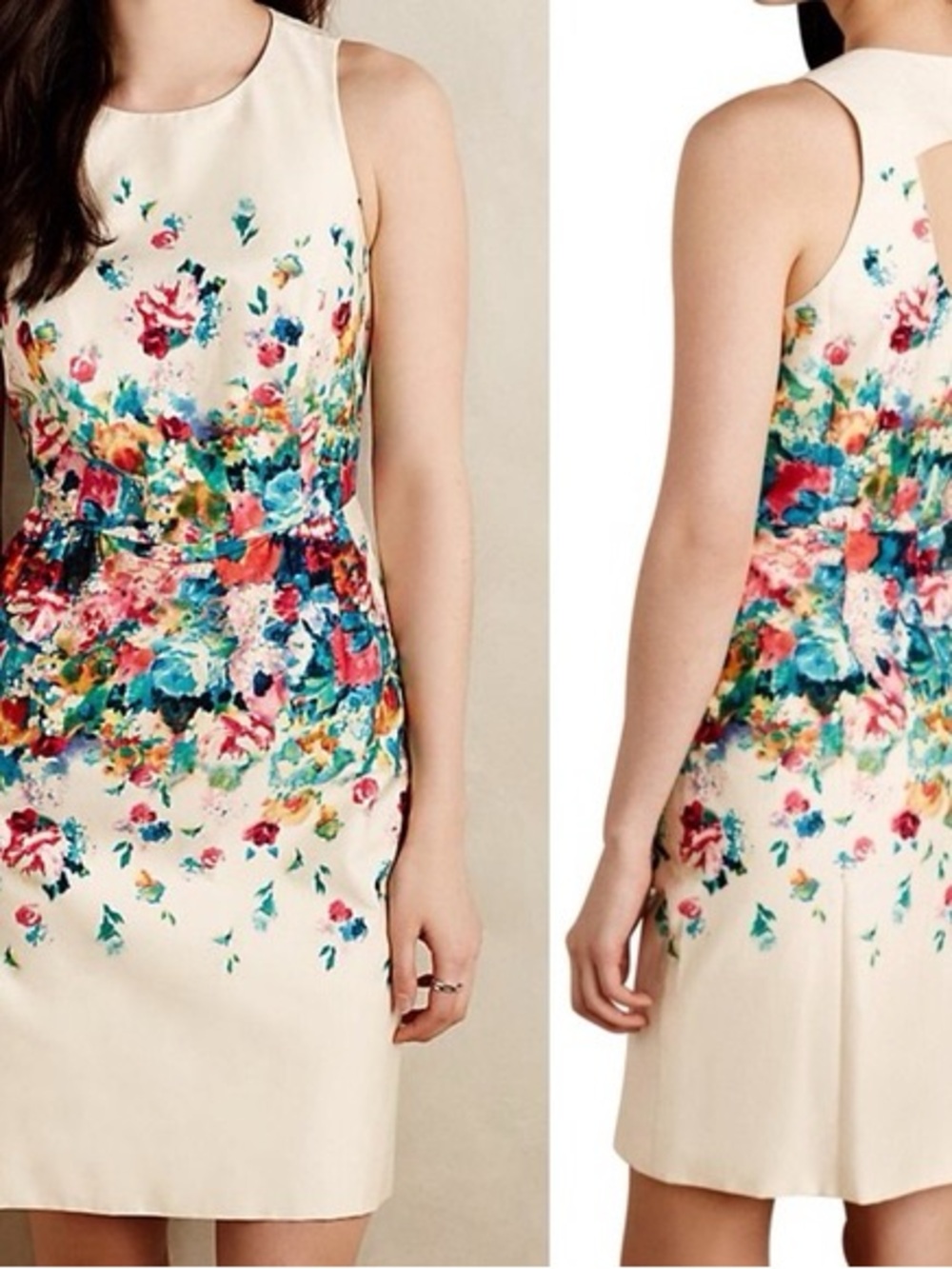 Mauve Cream Floral Watercolor Sleeveless Mini Dress